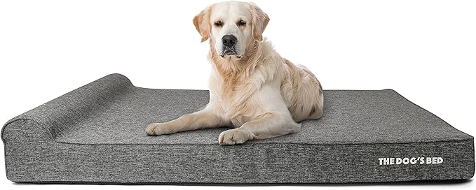 The Dog’s Bed Orthopedic Headrest Dog Bed XXXL Grey Linen, Memory Foam, Pain Relief for Arthritis, Hip & Elbow Dysplasia, Post Surgery, Lameness, Waterproof Washable Cover