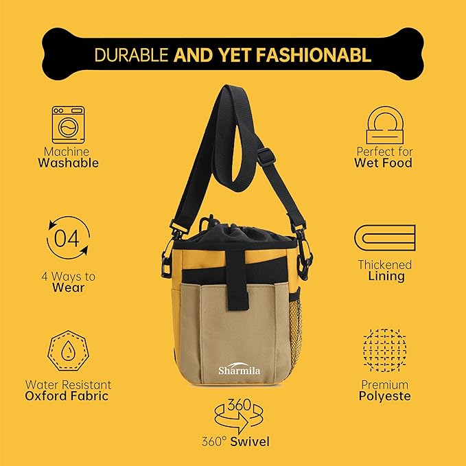 Sharmila Dog Treat Pouch - Large Capacity Storage & Multi-Pocket Design, Waterproof Training Treat Pouch Constructed from High-Density Oxford Fabric for Pet Training, Dog Walking, Hiking (Khaki)