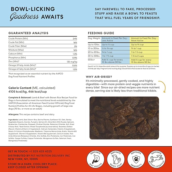 The Pets Table Lamb & Beef with Brown Rice Air Dried Dog Food, 1lb / 16 oz Bag