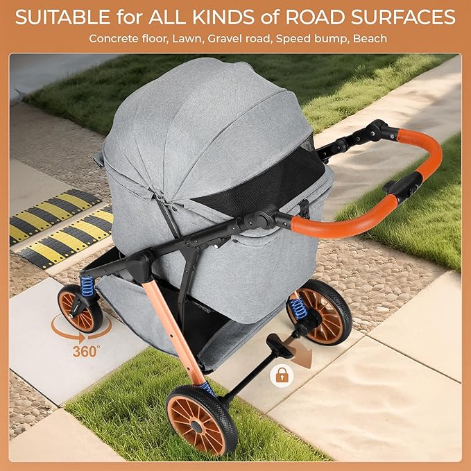 MAMIZO Foldable Dog Stroller for Medium Small Dogs Cats Up to 55 Lbs, Aluminum and Carbon Steel Frame Pet Stroller, Height-Adjustable Handle Puppy Strollers with Zipperless Design, Shock Absorbers