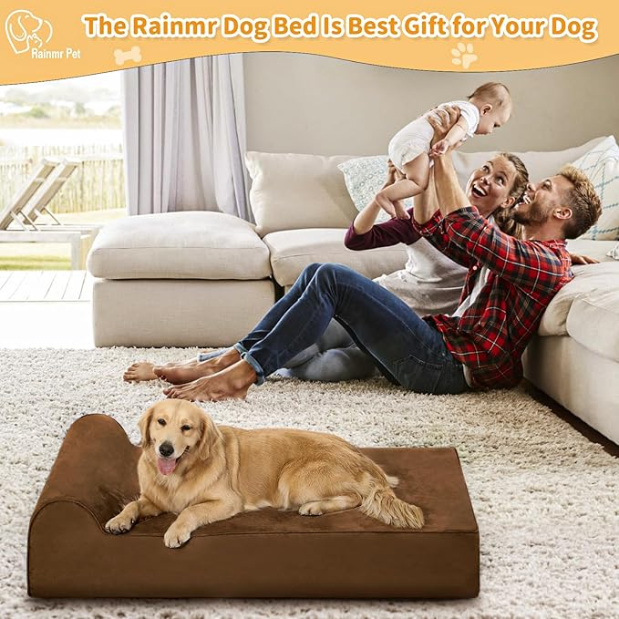 Orthopedic Dog Beds for Large Dogs, 7" Memory Foam Dog Beds with Waterproof Liner, Chew Proof Microsuede Cover, Removable and Washable, Nonskid Bottom, 60"x48"x7" XXL Chocolate