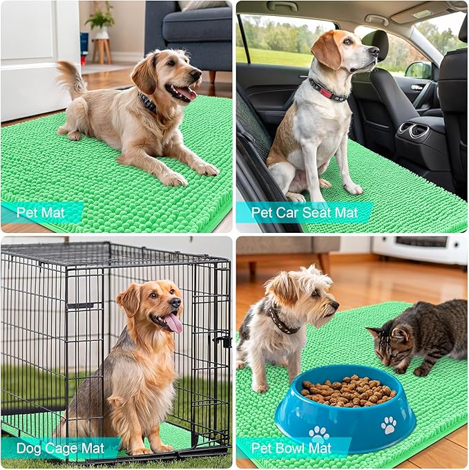 OLANLY Dog Door Mat for Muddy Paws 30x20, Absorbs Moisture and Dirt, Absorbent Non-Slip Washable Doormat, Quick Dry Chenille Mud Mat for Dogs, Entry Indoor Entryway Carpet for Inside Floor, Mint Green