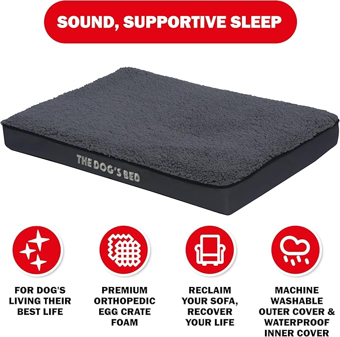 The Dog’s Bed Orthopedic Dog Bed, Medium Grey Plush, Waterproof, Supportive Dog Bed with Washable Replaceable Covers