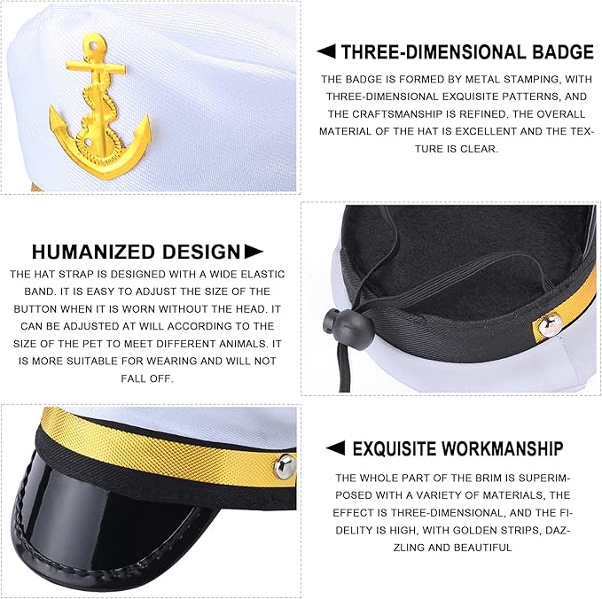 Yewong Pet Captain Sailors Costume Set Dog Cat Sea Captain Hat with Pet Anchor Triangle Bibs Scarf for Cat Puppy Navy Halloween Cosplay Costume Accessories Photo Props (White-C)