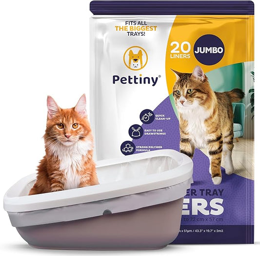 20 Jumbo Litter Box Liners with Drawstrings - Scratch Resistant Cat Litter Bags for the Biggest Litter Pan