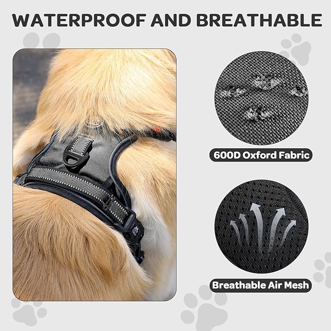 FURRYFECTION Dog Harness | No Pull Dog Harness | Reflective Oxford | Padded Handle | 4 Adjustable Straps | 2 Leash Clips | No Choke Pet Vest Harness for Small Medium Large Dogs | Black | M