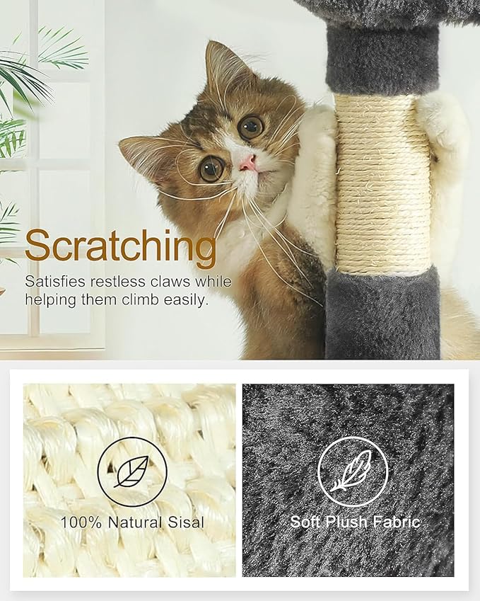 HOOPET 32IN Cat Tree for Indoor Cats - Multi-Level Cat Tower with Hammock, Condo, Scratching Posts, Self-Grooming Brush & Play Ball - Space-Saving Cat Furniture for Small Apartments