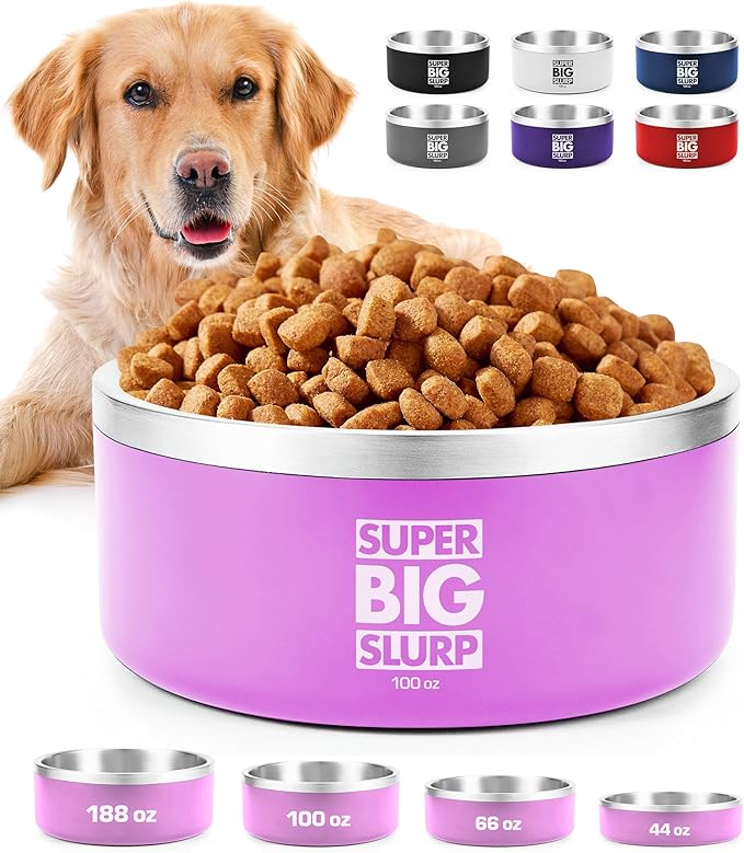 Tuff Pupper 100 oz Heavy Duty Insulated Stainless Steel Dog Bowl for Large Dogs, Non-Slip Base, Dishwasher Safe