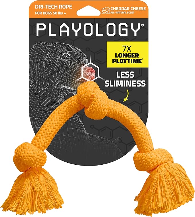 Playology Dog Toys | Dri-Tech Rope Toy Tug of War Rope for Aggressive Chewers | Jumbo Cheddar Cheese Scented Toy - Easy to Clean and Made from Non Toxic Materials