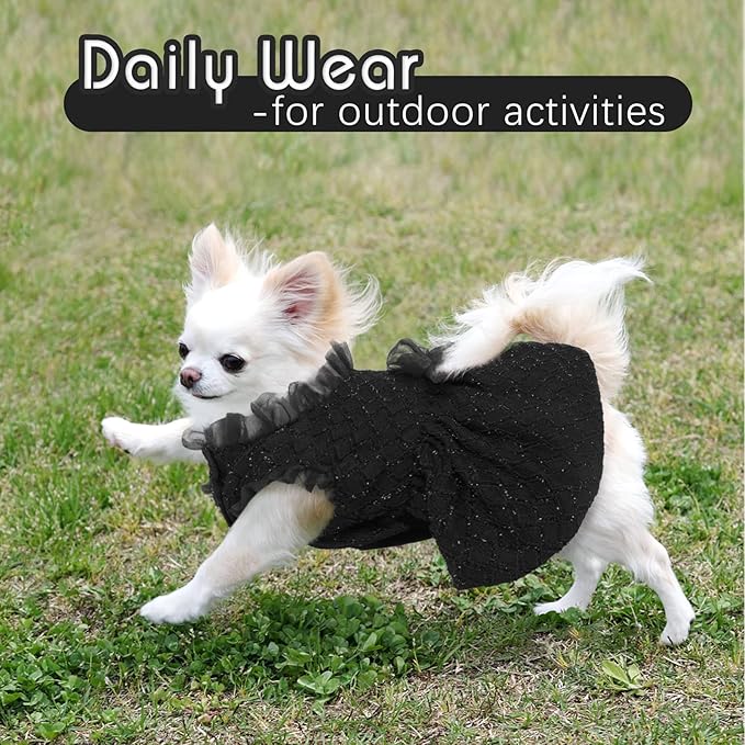 Kuoser Dog Dress, Cute Dog Dresses for Small Dogs Girl Elegant Puppy Tutu with Bow-Knot, Doggie Princess Costume Pet Outfit for Birthday Party Christmas Halloween Wedding, Black S