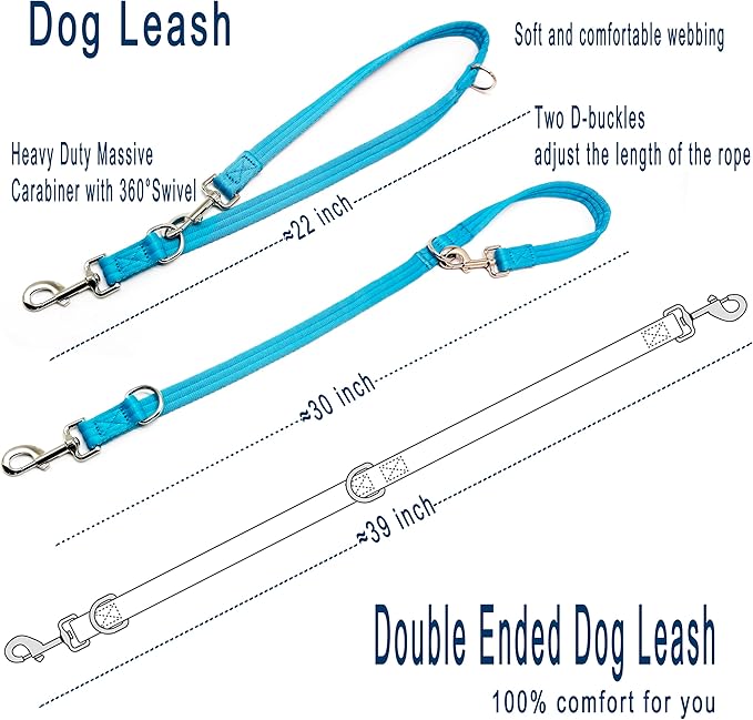 Double Ended Dog Leash,for Obedience Training Easy to Use,Lightweight,Soft for Large and Medium Dogs (Blue, 1M*2.5CM)