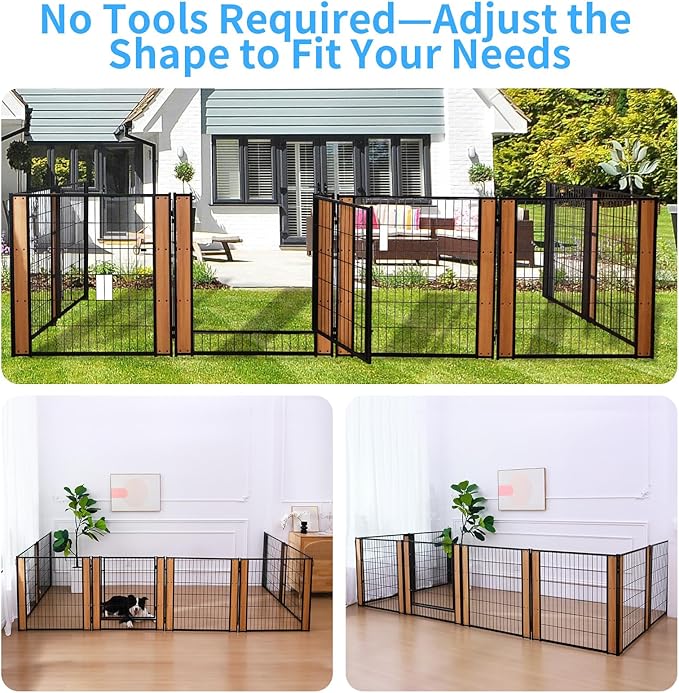 Heavy Duty Dog Playpen 32 Inch Height - Indoor Outdoor Pet Fence Enclosure for Medium and Small Dogs - Foldable Puppy Exercise Pen for Indoor and RV Camping or Yard (4 Panels, 32" H (Oak))