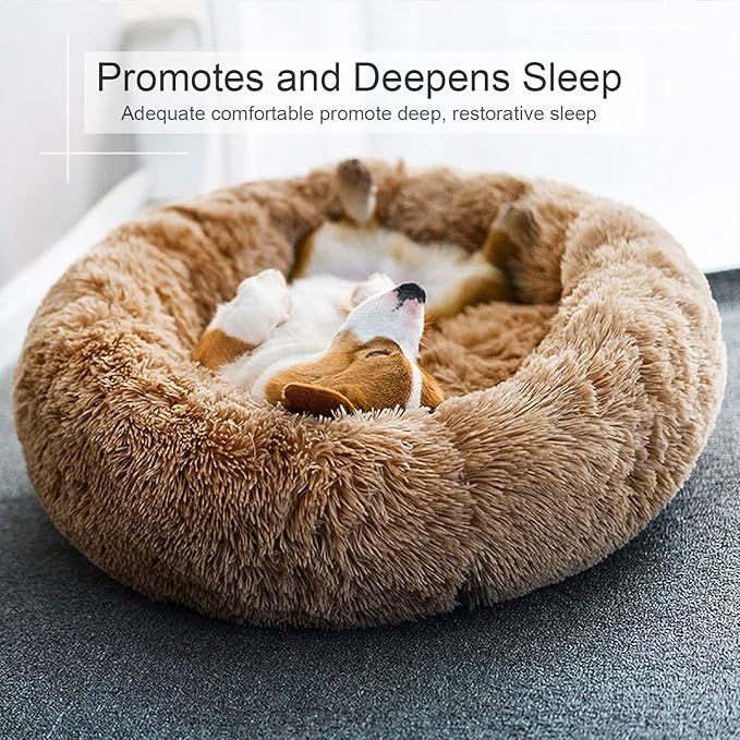 Dog Bed, Cat Calming Bed, Faux Fur Pillow Pet Donut Cuddler Round Plush Bed for Large Medium Small Dogs and Cats