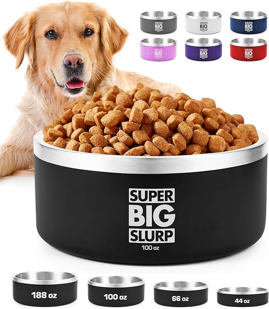 Tuff Pupper 100 oz Heavy Duty Insulated Stainless Steel Dog Bowl for Large Dogs, Non-Slip Base, Dishwasher Safe