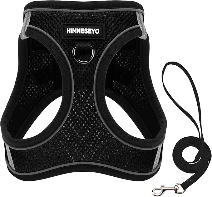 Dog Harness and Leash Set, Dog Harness for Dogs No Pull, No-Chock Step-in Reflective Breathable Lightweight Easy Walk Vest Harnesses with Safety Buckle for Small Medium Dogs, Cats (Black, M)