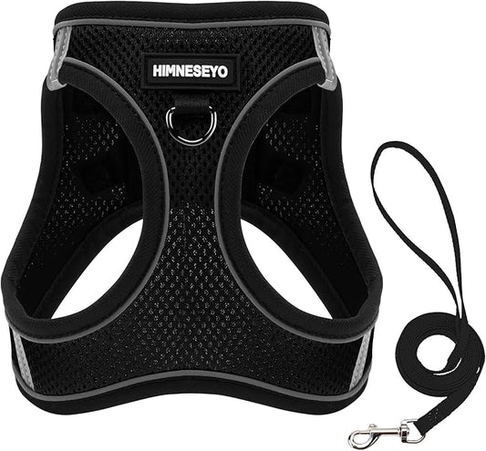 Dog Harness and Leash Set, Dog Harness for Dogs No Pull, No-Chock Step-in Reflective Breathable Lightweight Easy Walk Vest Harnesses with Safety Buckle for Small Medium Dogs, Cats (Black, XL)