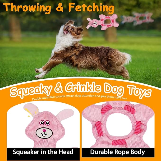 Dog Toys to Keep Them Busy, Plush Tug of War Interactive Rope Dog Toys, Squeaky Chew Toys for Small Medium Large Dogs