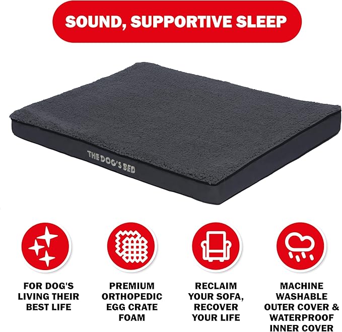 The Dog’s Bed Orthopedic Dog Bed, Large Grey Plush, Waterproof, Supportive Dog Bed with Washable Replaceable Covers