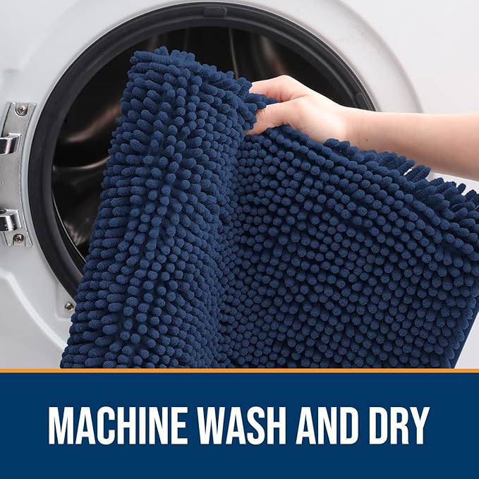 OLANLY Dog Door Mat for Muddy Paws 30x20, Absorbs Moisture and Dirt, Absorbent Non-Slip Washable Doormat, Quick Dry Chenille Mud Mat for Dogs, Entry Indoor Entryway Carpet for Inside Floor, Dark Blue