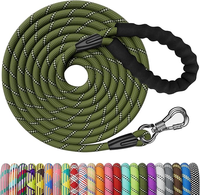 NTR 50FT Dog Long Leash, Rope Dog Leash with Swivel Lockable Hook and Comfortable Padded Handle, Dog Training Leash Lead for Walking, Hunting, Camping, Backyard for Small Medium and Large Dogs