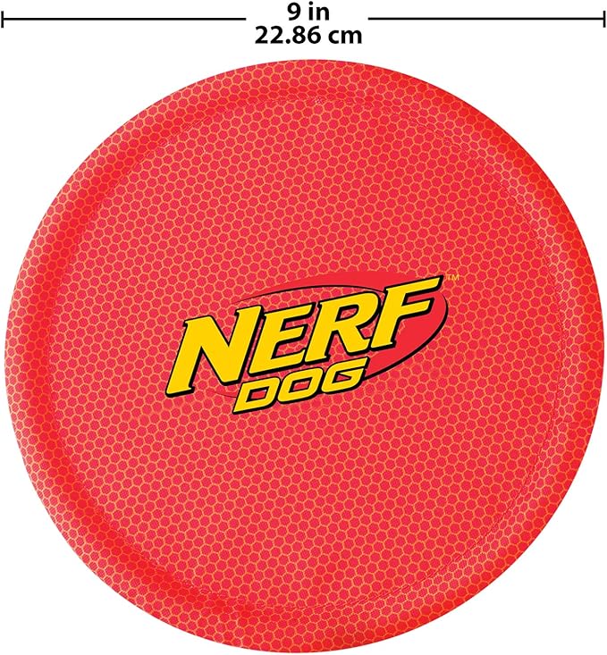 Nerf Dog Nylon Flyer Dog Toy, Flying Disc, Lightweight, Durable and Water Resistant, Great for Beach and Pool, 9 inch Diameter, for Medium/Large Breeds, Two Pack, Orange and Red (8959)