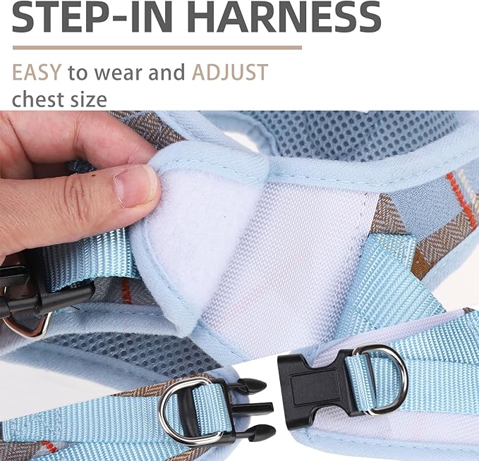 PUPTECK Adjustable Dog Harness Collar and Leash Set Step in No Pull Pet Harness for Small Medium Dogs Puppy and Cats Outdoor Walking Running, Soft Mesh Padded Reflective Vest Harnesses, BlueBrown M