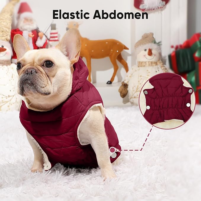 Fleece Lining Dog Hoodie with Harness Built in,Extra Warm Small Dog Jacket in Winter Puppy Coats with Drawstring Hooded,Red M