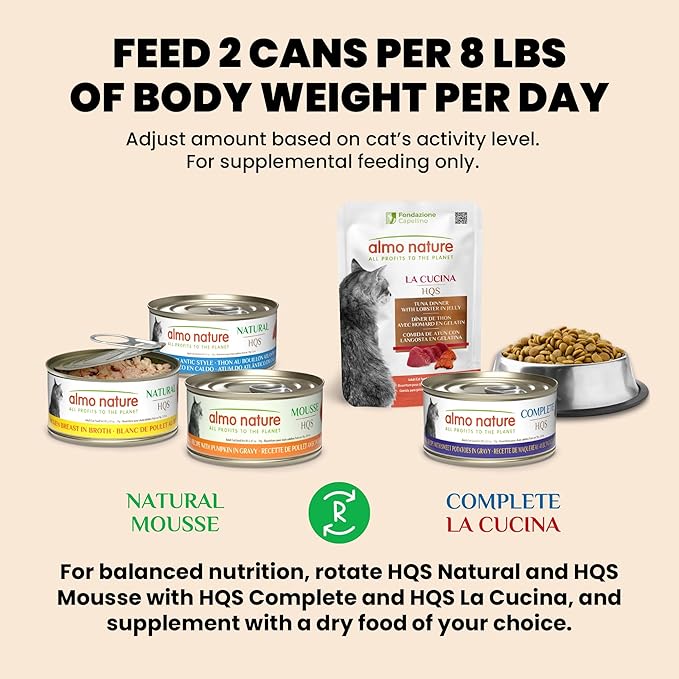 almo nature HQS Natural Wet Cat Food Tuna and Whitebait Smelt in Broth, Grain-Free, 2.47 oz (Pack of 24)