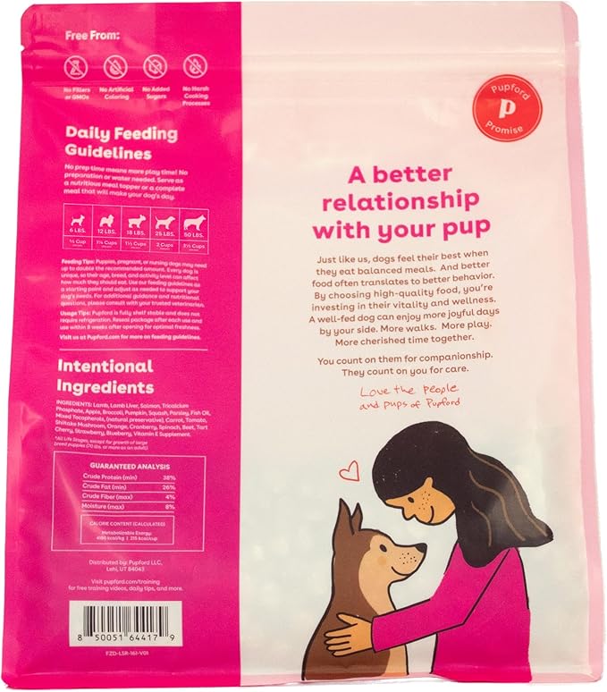 Pupford Good Dog Food, Freeze-Dried Raw, High-Protein, Superfood Ingredients, Vet-Approved, No Fillers or Artificial Additives (Lamb & Salmon Recipe, 16 oz)