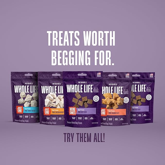 Whole Life Dog Mini Ones Beef Liver Freeze Dried Dog Treats - Human Grade High Protein Food, Healthy Training Snacks, Freeze Dried Food Toppers, USA Made Natural Treats - 6 oz (Pack of 1)