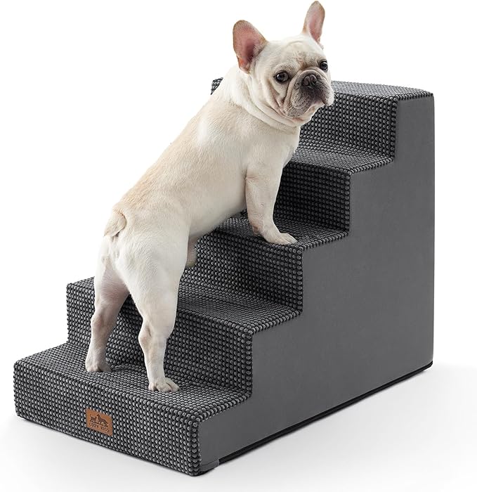 Dog Stairs for Small Dogs, 5 Tier Wider Pet Stairs for High Beds, 23.6" H Non-Slip Dog Steps for Old Cats, Puppies, Small Medium Dogs, 19.7x29.5x23.6 inch, Dark Grey