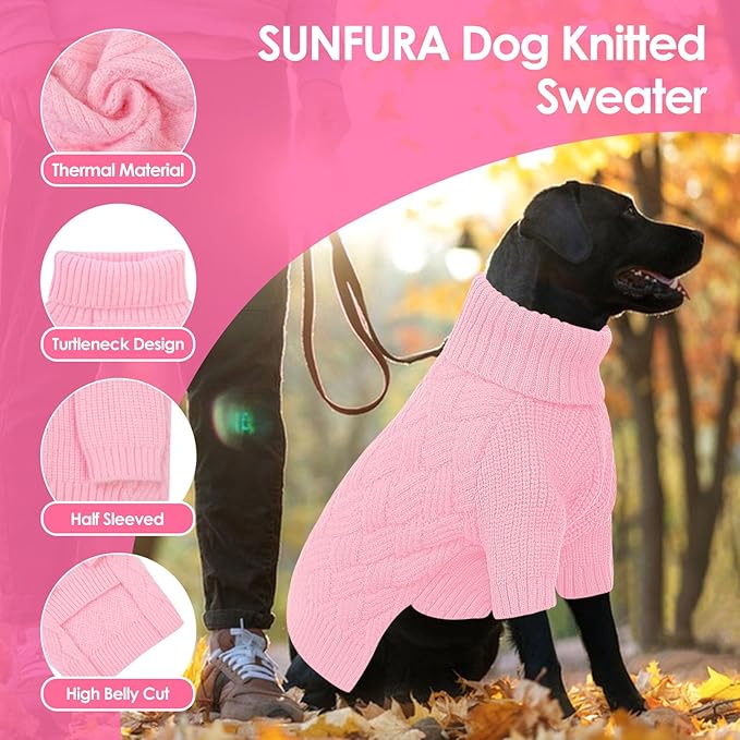 SUNFURA Dog Sweater Large Size Dogs, XL Dog Sweaters for Winter, Extra Large Breeds Girl Boy Pullover, Pet Knitted Knitwear Fall Sweatshirt for Pitbull, Labrador Retriever, Pink X-Large