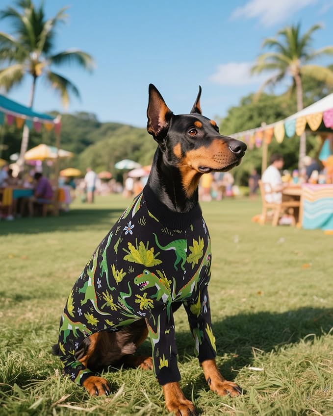 PET SHOW 4 Pack Dog Pajamas Dinosaur Shark for Extra Large Dogs Boy Soft Stretchy PJs Plaid Jumpsuit Dog Paw Onesies Outfits with Sleeve Pets Breathable Summer Clothes Costume XXXL