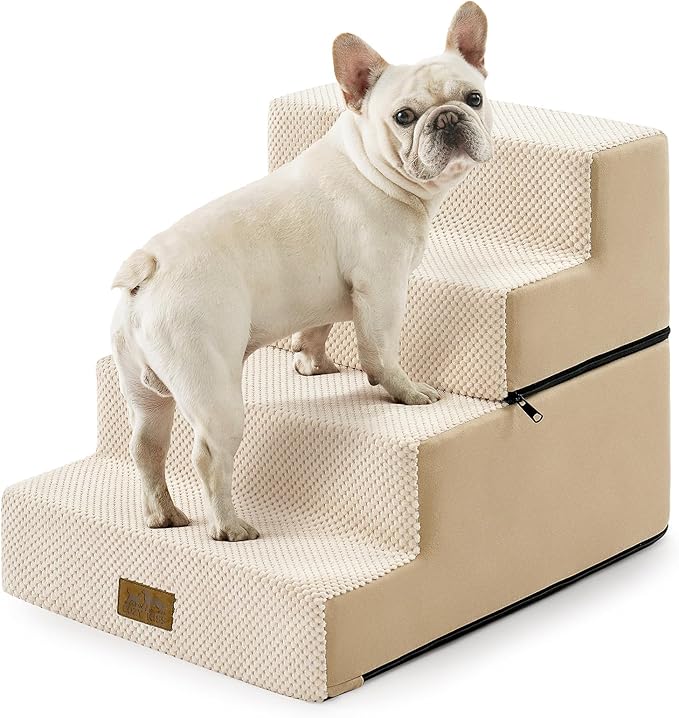 Dog Stairs for Small Dogs, 4 Tier Removable Pet Stairs for Couch and Bed, 17.7" H Dog Steps for Old Cats, Puppy, Small Dogs, 15.7x23.6x17.7 inch, Beige