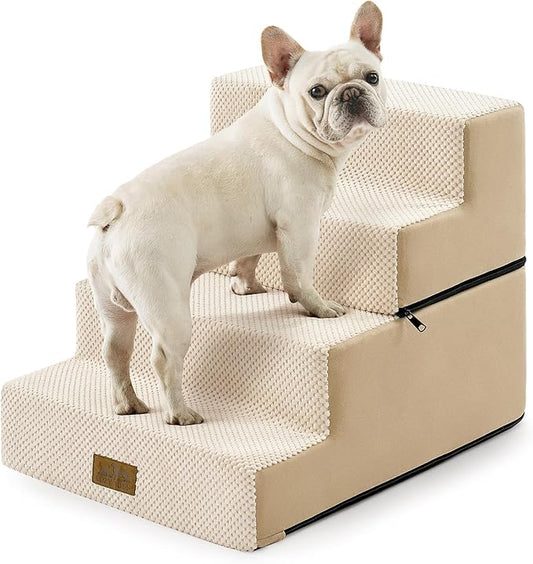 Dog Stairs for Small Dogs, 4 Tier Removable Pet Stairs for Couch and Bed, 17.7" H Dog Steps for Old Cats, Puppy, Small Dogs, 15.7x23.6x17.7 inch, Beige