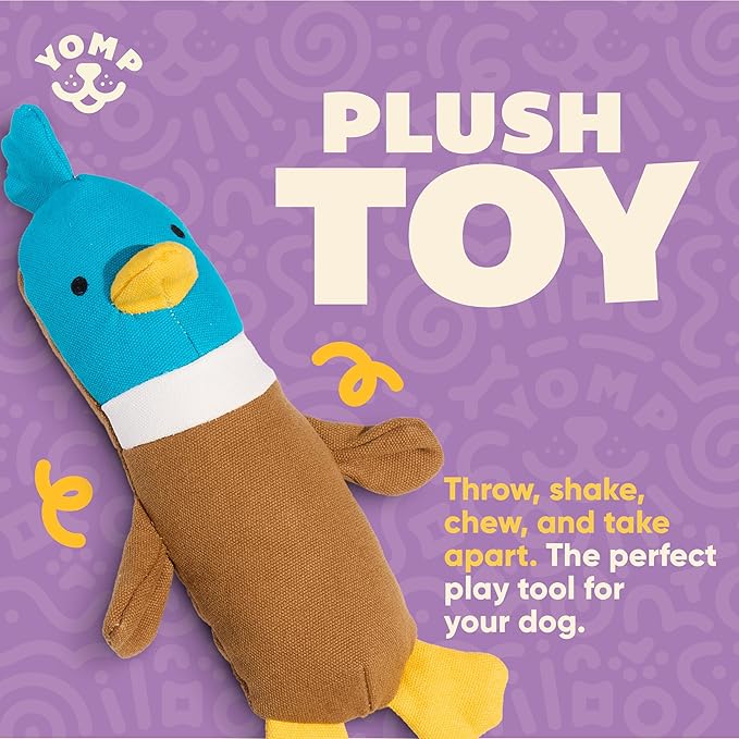 Yomp Plush Duck Dog Toy – Durable Stuffed, No Squeaker Dog Toys with Natural Canvas and Crinkle Paper – Interactive Stuffed Animal for Dogs (Quacker)