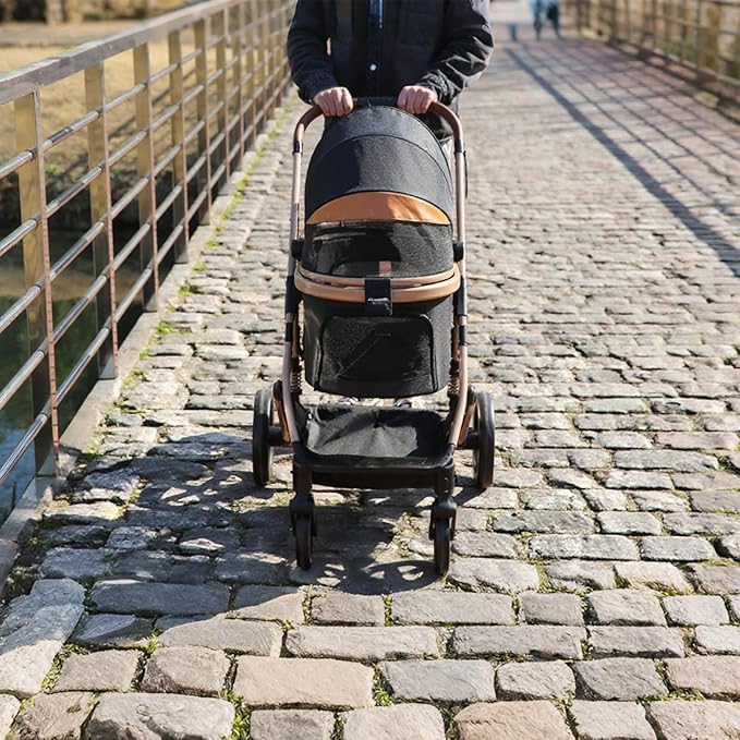 EchoSmile 4 in 1 Pet Stroller, Folding Lightweight Cat & Dog Stroller with Detachable Carrier, NO-Zip 180° Reversible Canopy, All Terrain 4-Wheel,45 lbs Capacity for Small to Medium Dogs