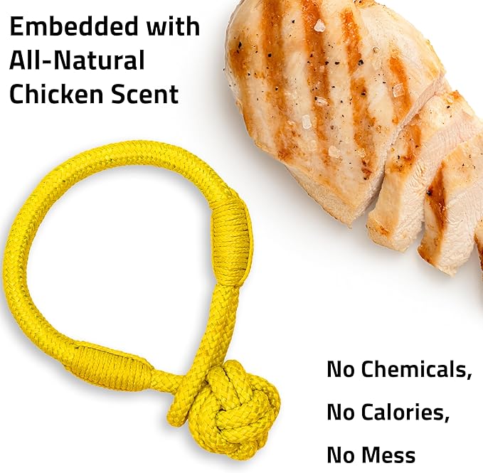 Playology Dog Toys | Puppy Toy Tough Tug Knot for Tug of War Designed for Young & Active Dogs | Medium Chicken Scented Toy Made from Non Toxic Materials