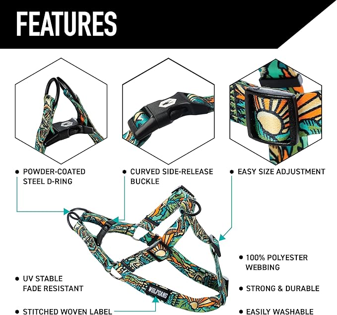 Wolfgang Heavy Duty Adjustable Dog Harness, Pull-Tested to Over 800 lbs for Walking & Training, WildWolf Print, Small