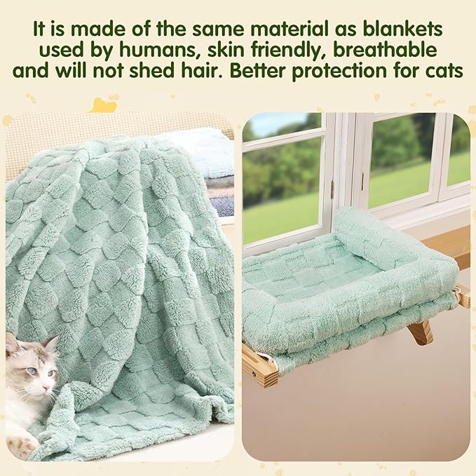 Cat Sill Window Perch Sturdy Hammock Window Seat with Cushion Bed Cover, Premium Wood & Metal Frame for Cats, Easy to Adjust Cat Bed for Windowsill, Bedside and Drawer (Blue-Green, 15)
