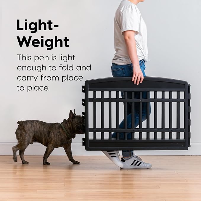 IRIS USA 24" 6-Panel Pet Dog Puppy Playpen with Door, for Puppy Small Dogs Keep Pets Secure Easy Assemble Easy Storing Customizable Non-Skid Rubber Feet, Foldable, Black