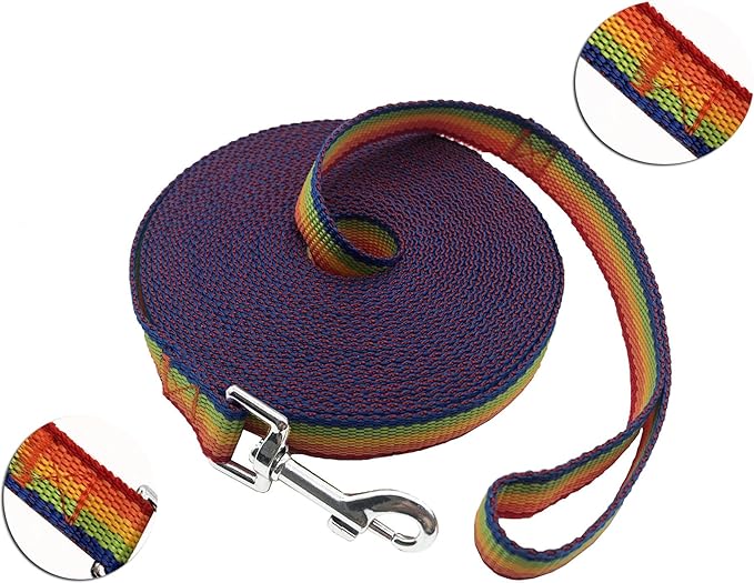 PETGOGO 15ft 20ft 30ft 40ft 50ft Long Dog/Puppy Lead Obedience Recall Training Dog Leashes for Small Medium Dogs Camping, Training, Play, or Backyard (Rainbow, 1" x 15FT)
