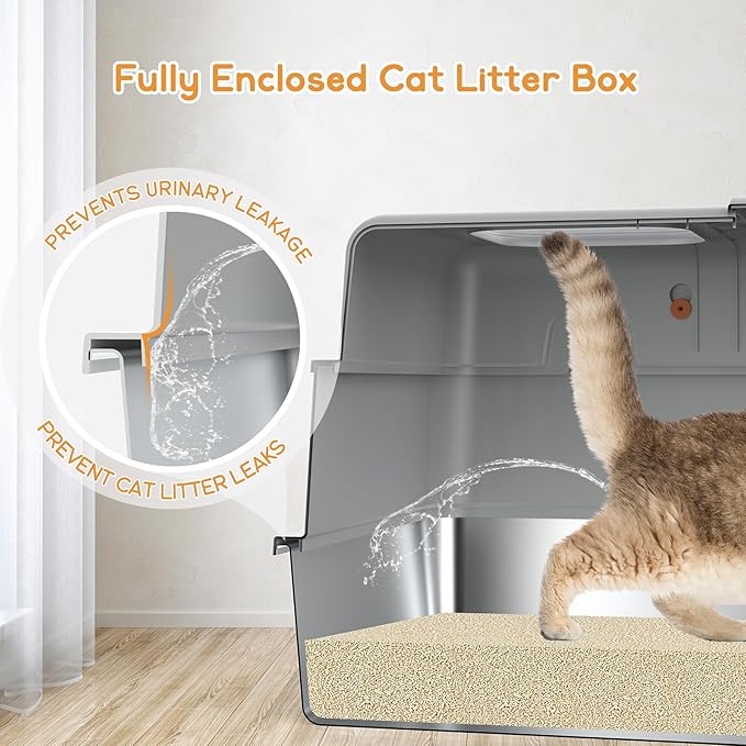 Soulbond XXXL Stainless Steel Litter Box with Lid, Large Covered Metal Cat Litter Box Enclosed for Large and Multi-Cat Families, Easy to Clean