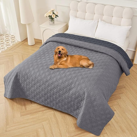 Smiry Waterproof Dog Blanket, 82x82 Inch Soft Pet Bed Cover Reversible, Washable Sofa Couch Furniture Protector for Small Medium Large Dog Puppy Cat, Grey/Dark Grey
