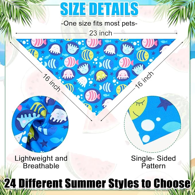 Sanwuta 48 Pcs Dog Bandana Bulk Summer Scarf Washable Flamingo Dogs Bibs Adjustable Washable Kerchief Puppy Bandana for Small and Large Party Pet Bandanas Handkerchief Hawaii Beach Scarf Accessories