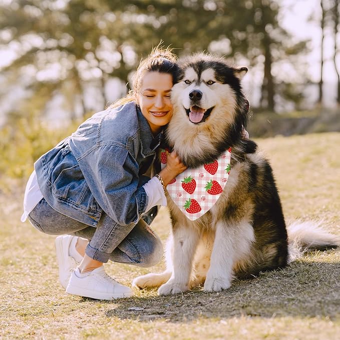 Strawberry Dog Bandanas 2 Pcs, Puppy Gifts, Pet Scarf for Dog Girl, Getting Merried Triangle Puppy Scarf Kerchief Bandana, Small Medium Pet Dogs On Engagement Party Decorations for Dogs Lovers