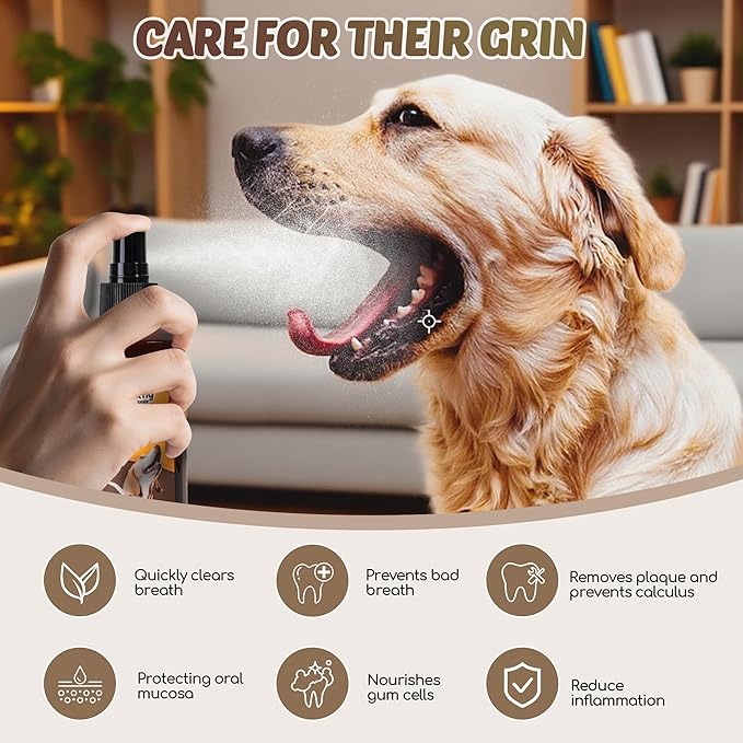 Dog Dental Care Spray, Vet-Recommended Breath Freshener for Pet, Reduces Plaque & Tartar, Prevents Gingivitis & Oral Infections, 5.1 Fl Oz - Teeth Cleaning Spray for Fresh Breath
