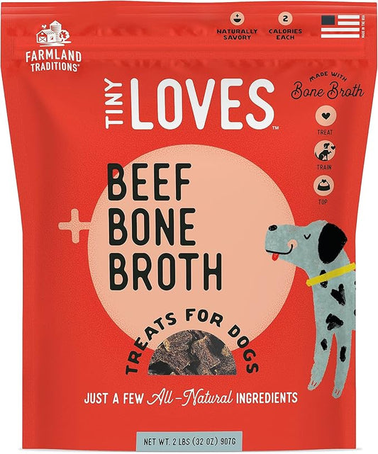 Farmland Traditions Tiny Loves Jerky Trainer Treats for Dogs w/Bone Broth (Beef, 32 oz.)
