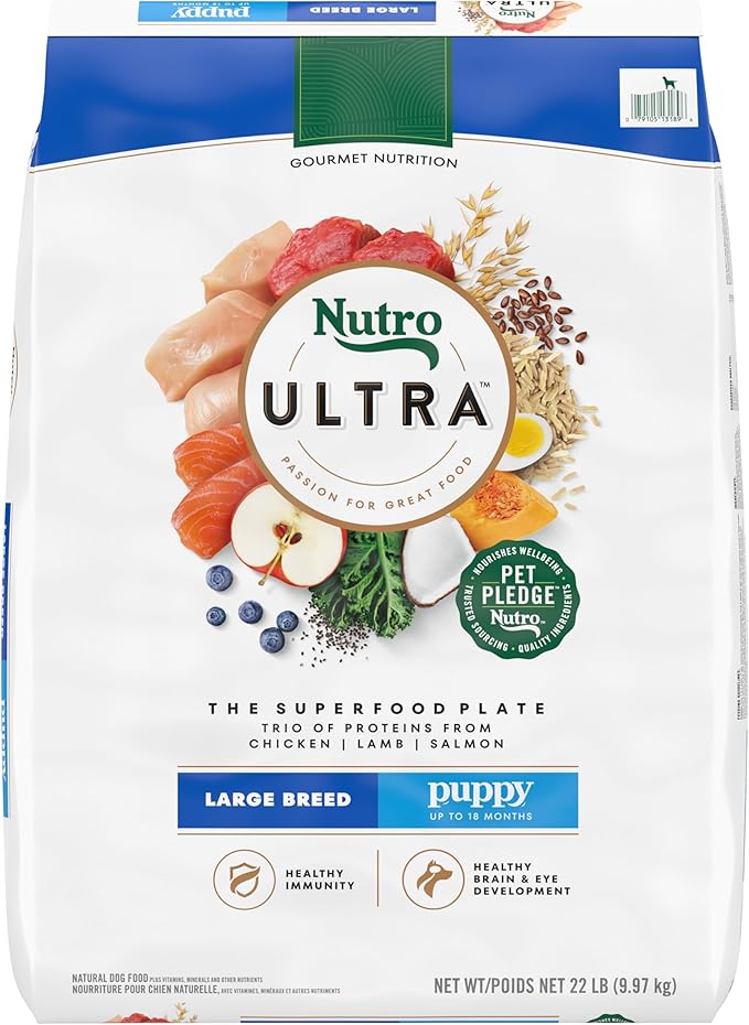 Nutro Ultra Large Breed Puppy Dry Dog Food, Chicken, Lamb and Salmon Protein Trio, 22 lb Bag