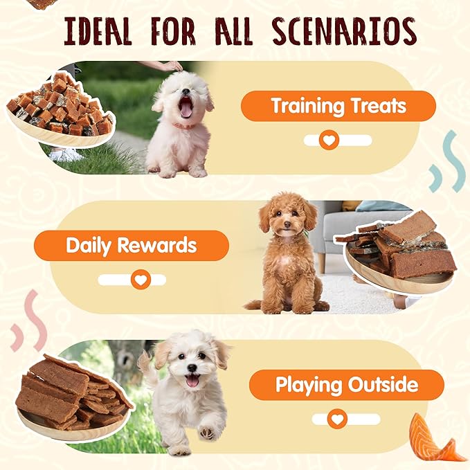 Salmon Treats for Dog, Soft Healthy Dog Salmon Jerky, High Protein Dogs Snacks, Human Grade Salmons Fillets with Taurine,12.5oz (Smoked Flavor)